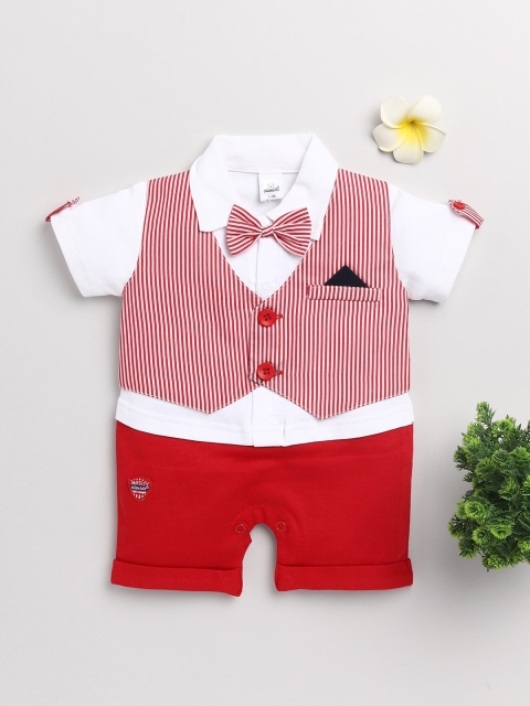 

Olio Kids Infant Boys Red & White Striped Cotton Rompers