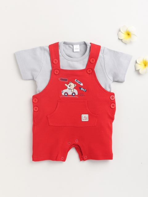 

Olio Kids Infant Kids Grey & Red Printed Pure Cotton Rompers