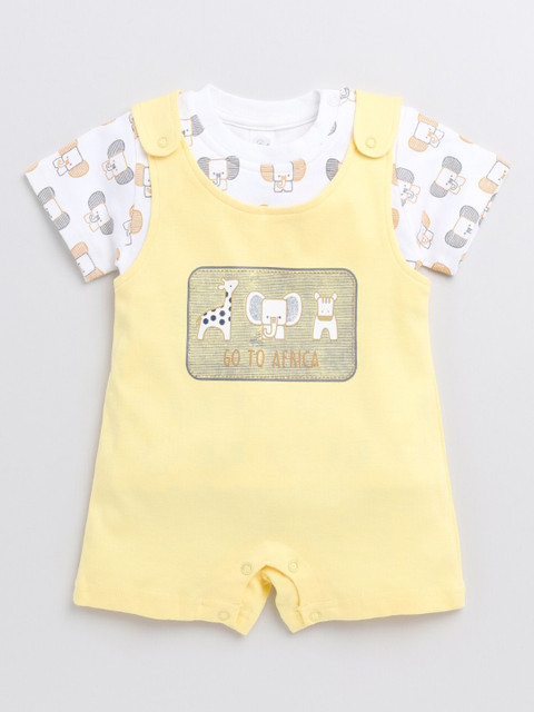 

Olio Kids Infant Yellow & White Printed Cotton Rompers