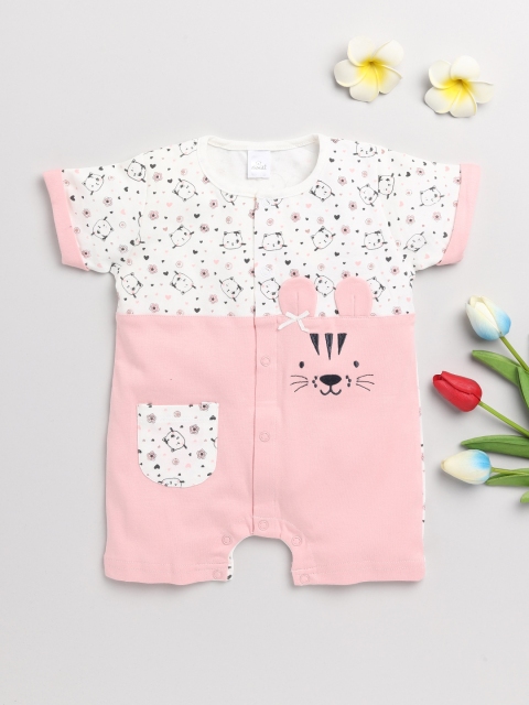 

Olio Kids Infant Kids Pink Printed Pure Cotton Rompers