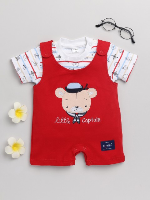 

Olio Kids Infant Boys Red & White Printed Pure Cotton Rompers