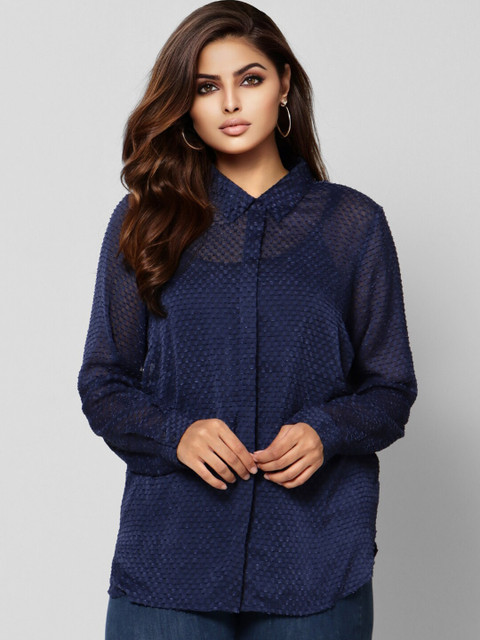 

VERO MODA CURVE Women Blue Printed Casual Shirt