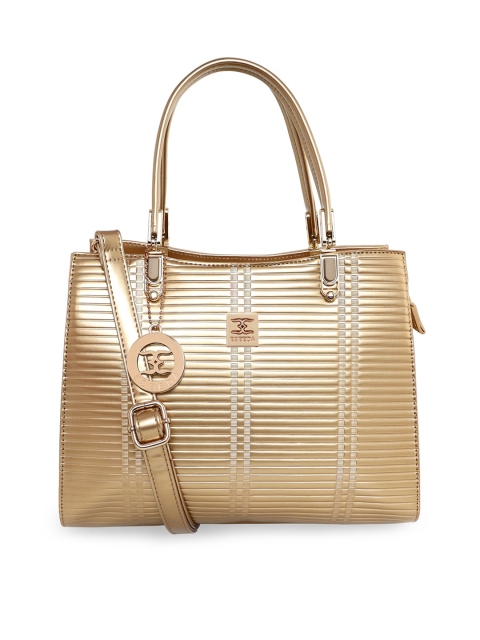

ESBEDA Gold-Toned Striped PU Structured Shoulder Bag With Applique