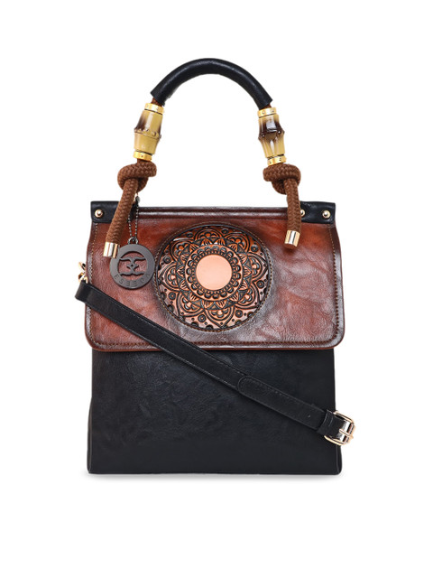 

ESBEDA Black Colourblocked PU Structured Handheld Bag