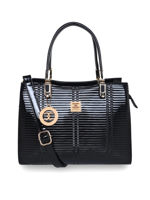

ESBEDA Black Striped PU Oversized Structured Shoulder Bag