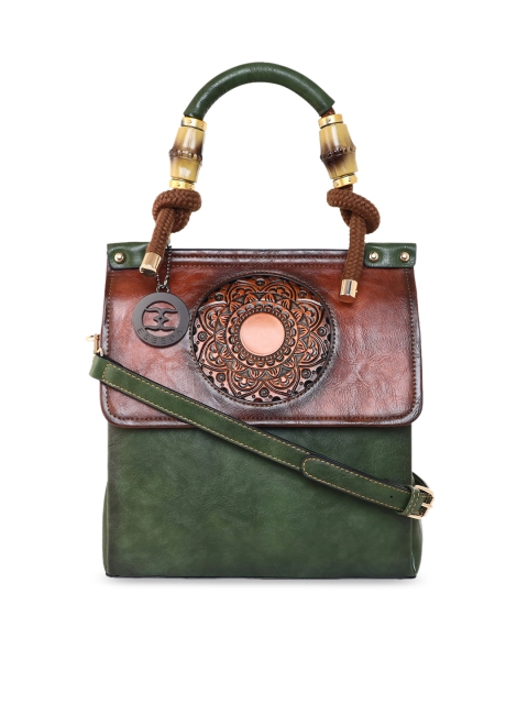 

ESBEDA Green Colourblocked PU Structured Handheld Bag
