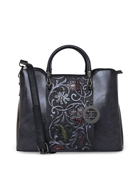 

ESBEDA Women Black Floral PU Structured Handheld Bag with Applique