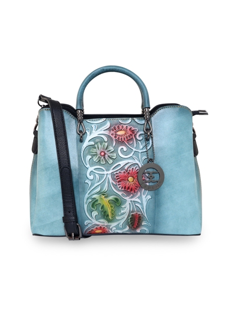 

ESBEDA Turquoise Blue Floral Printed PU Structured Handheld Bag