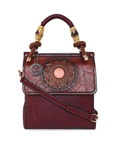 

ESBEDA Maroon PU Swagger Handheld Bag With Applique