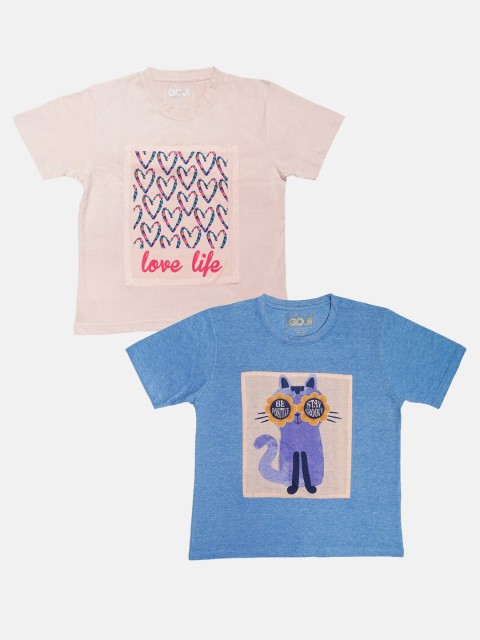 

GOJI Girls Assorted Typography Printed Applique T-shirt