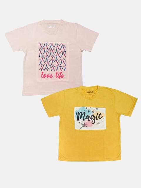 

GOJI Girls Assorted Typography Printed Applique T-shirt
