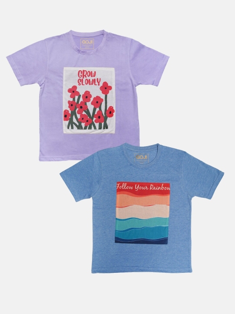 

GOJI Girls Assorted Typography Printed Applique T-shirt