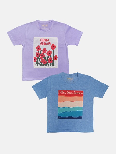 

GOJI Girls Assorted Typography Printed Applique T-shirt