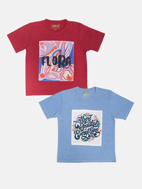 

GOJI Girls Assorted Typography Printed Applique T-shirt