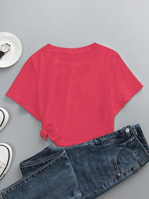 

URBANIC Women Red V-Neck T-shirt