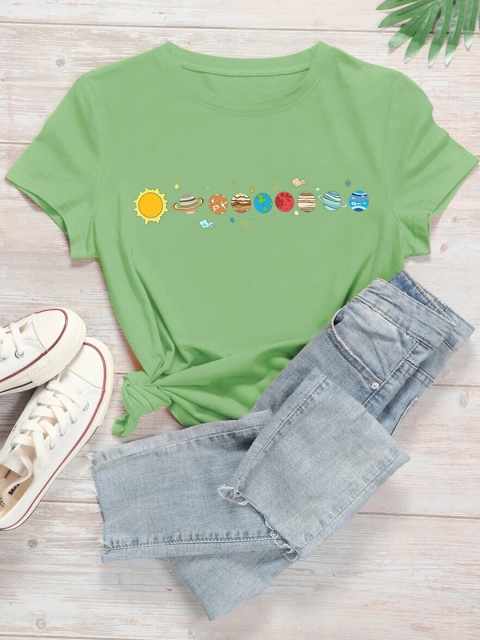 

URBANIC Women Green Printed V-Neck T-shirt