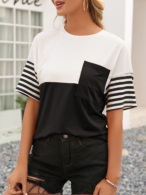 

URBANIC Women Black Colourblocked T-shirt