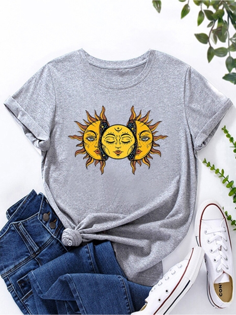 

URBANIC Women Grey Printed T-shirt