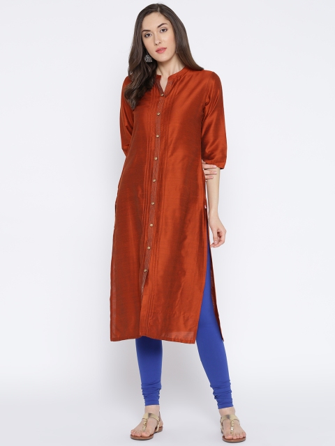 

Shree Women Rust Orange Solid Straight Kurta