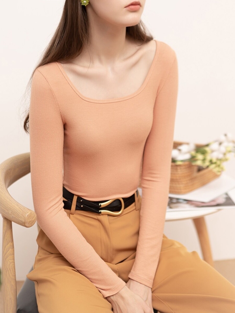 

URBANIC Women Orange Raw Edge T-shirt