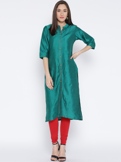 

Shree Women Teal Green Solid Straight Kurta