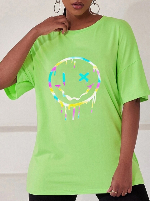 

URBANIC Women Green Typography Printed Applique T-shirt