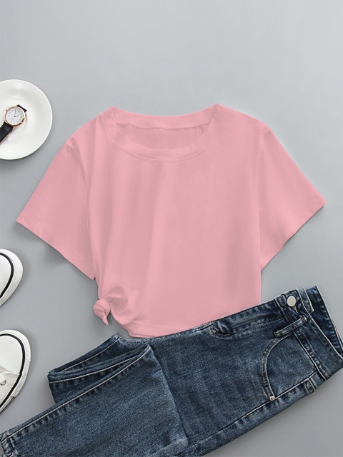 

URBANIC Women Pink Raw Edge T-shirt