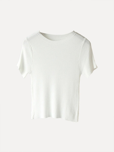 

URBANIC Women White V-Neck Raw Edge T-shirt