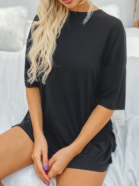 

URBANIC Women Black Polo Collar T-shirt