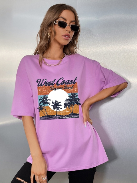 

URBANIC Women Purple Floral Printed T-shirt
