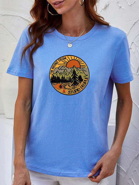 

URBANIC Women Blue Printed T-shirt