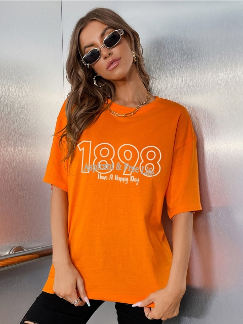 

URBANIC Women Orange Typography Printed Applique T-shirt