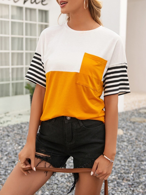 

URBANIC Women Yellow Colourblocked T-shirt