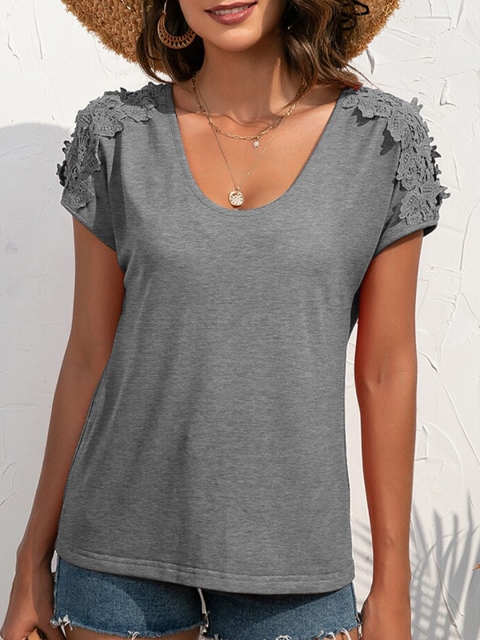 

URBANIC Women Grey V-Neck Extended Sleeves Raw Edge T-shirt