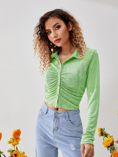 

URBANIC Women Green V-Neck T-shirt
