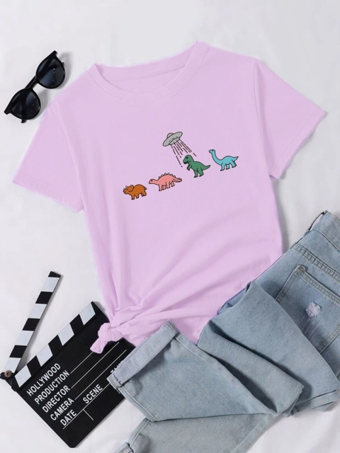 

URBANIC Women Purple Checked Applique T-shirt