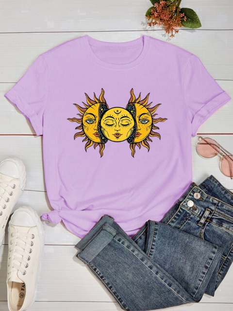 

URBANIC Women Purple Printed Extended Sleeves Applique T-shirt