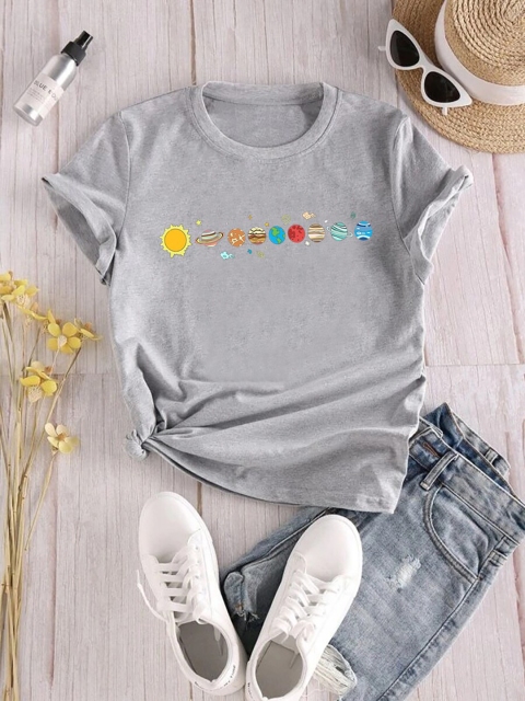 

URBANIC Women Grey Printed Applique T-shirt
