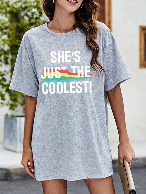 

URBANIC Women Grey Typography Printed Applique T-shirt