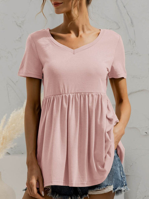 

URBANIC Women Pink Typography Striped V-Neck T-shirt