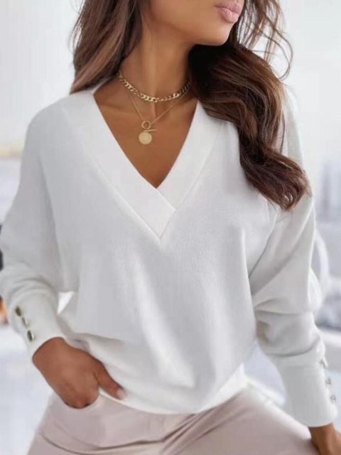 

URBANIC Women White V-Neck T-shirt