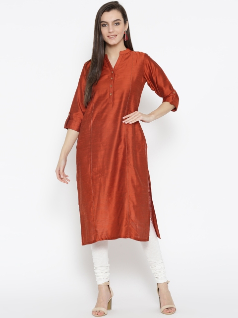 

Shree Women Rust Orange Solid Straight Kurta