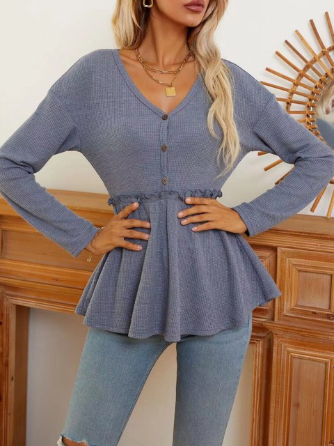 

URBANIC Women Navy Blue V-Neck Extended Sleeves T-shirt
