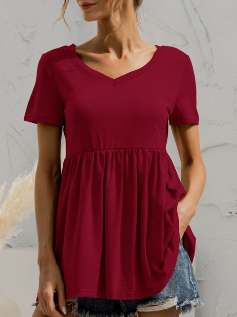

URBANIC Women Burgundy Typography V-Neck T-shirt