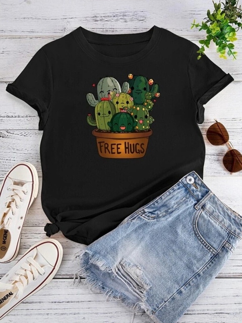 

URBANIC Women Black Typography Printed Extended Sleeves Applique T-shirt
