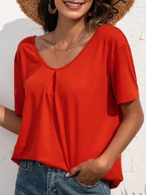 

URBANIC Women Red V-Neck T-shirt