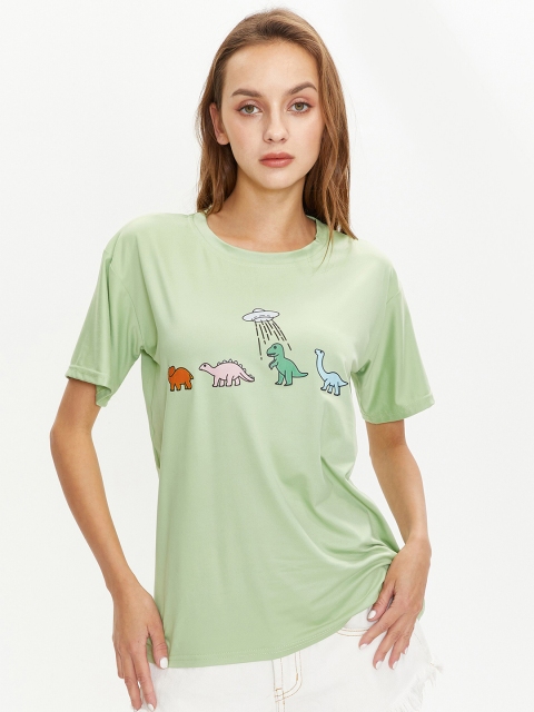 

URBANIC Women Green Printed T-shirt
