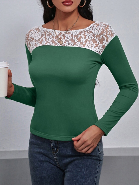 

URBANIC Women Green Printed V-Neck T-shirt