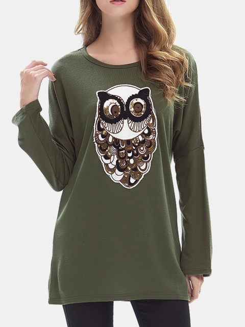 

URBANIC Women Olive Green Printed Drop-Shoulder Sleeves T-shirt