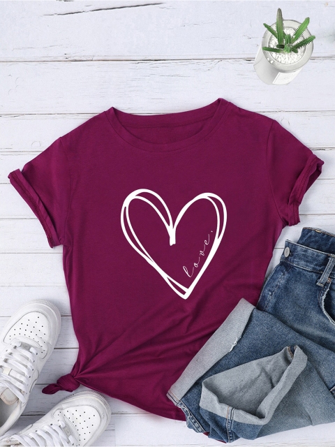 

URBANIC Women Burgundy Printed V-Neck Raw Edge T-shirt
